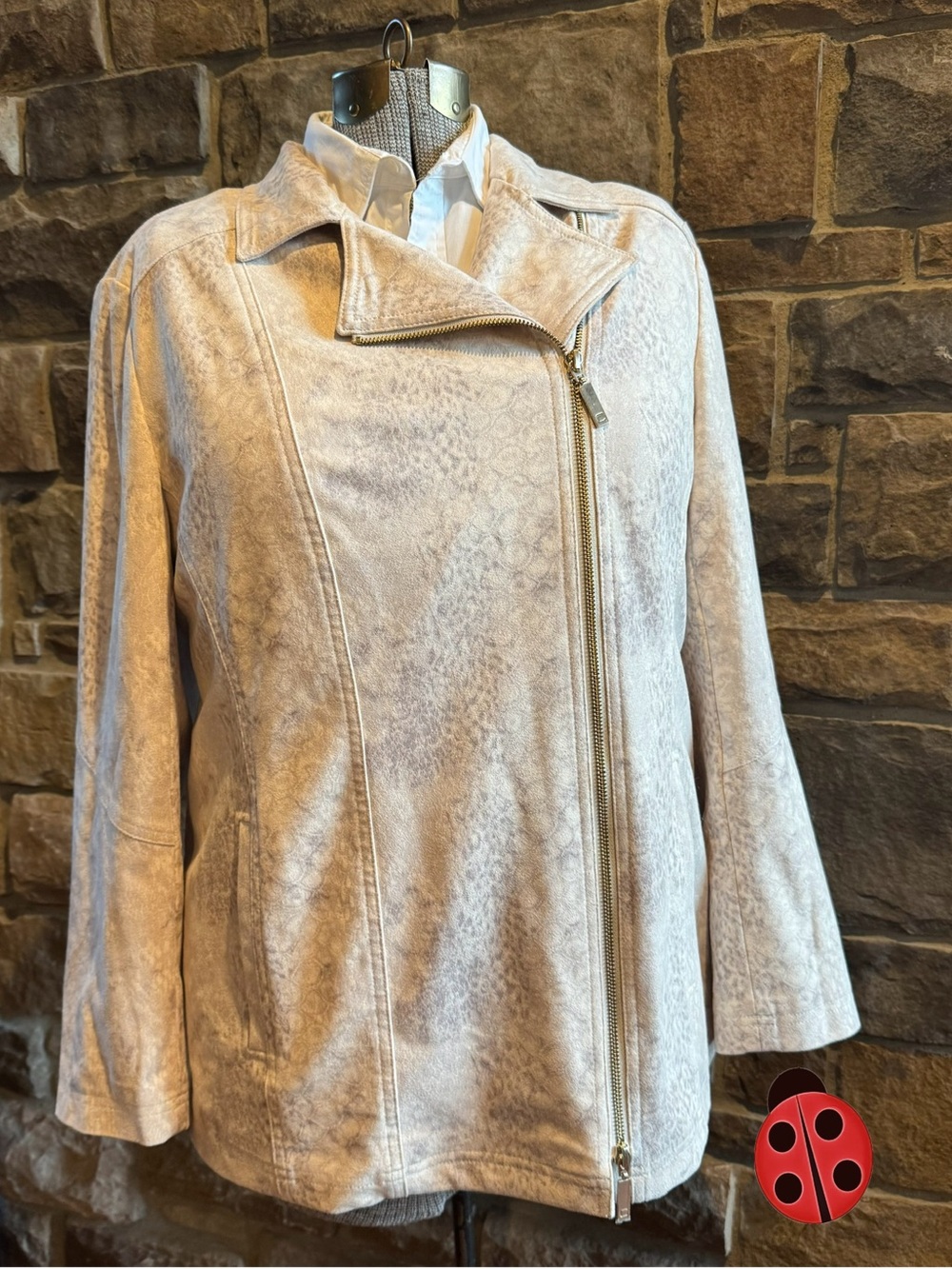 Light Gray Asymmetrical Textured Moto Jacket - Ultra Suede - Large